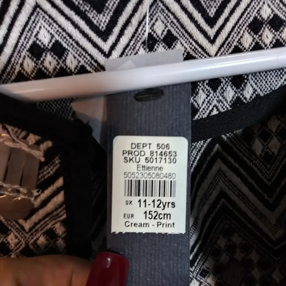River Island Black and White Embellished Jacquard Open-front Jacket Size 11-12